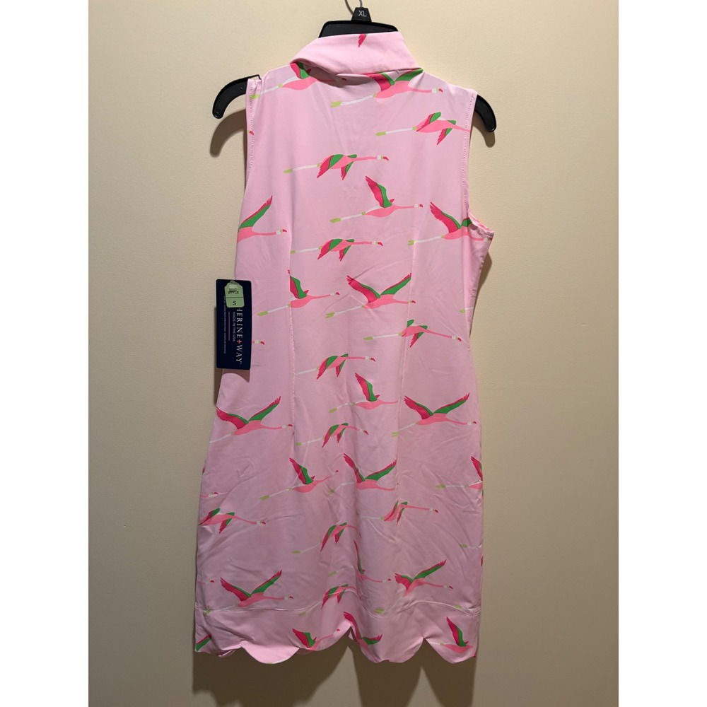 Katherine Way Flying Flamingos Pink Golf Dress Scallop Hem Sleeveless Small NWT - Picture 4 of 6